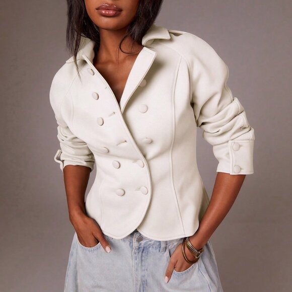 Jackets & Blazers - Apricot Elegant Women's Double-Breasted Jacket
